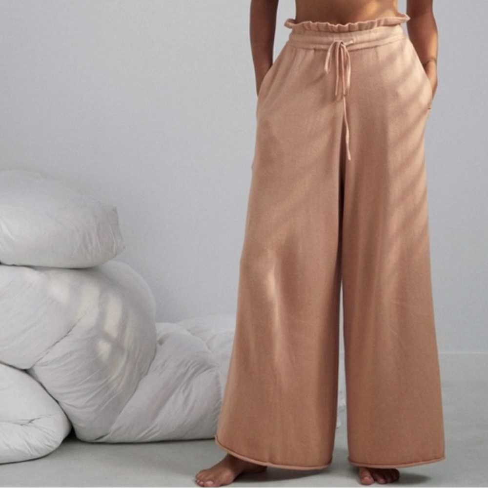 Lunya NWT Women’s Cozy Cotton Silk Relaxed Ankle Pant Lounge, Tan. Drawstring. M